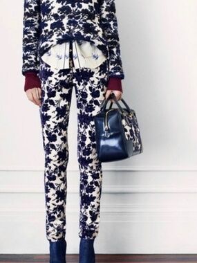 Tory Burch Dayton Velvet Flocked Floral Cropped Pants Size 8